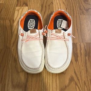 Hey Dude White and Orange Moccasins Casual Comfort